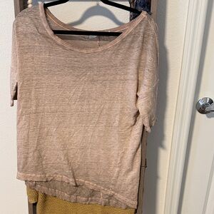 Zara Light Brown/Pink Short Sleeve Tee off the shoulder - wide neck